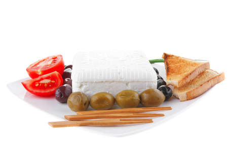 image of soft feta and vegetables on whiteの写真素材