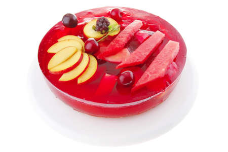 image of cold red jelly pie with apricot and watermelonの写真素材