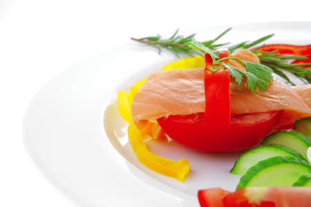 image of red smoked salmon and eggsの写真素材