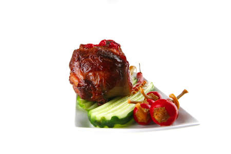 beef meat and vegetables on white plateの写真素材