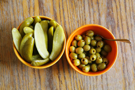 fresh vegetable salad served on wooden tableの写真素材