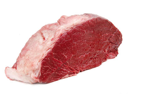 huge red meat chunk isolated over white backgroundの写真素材