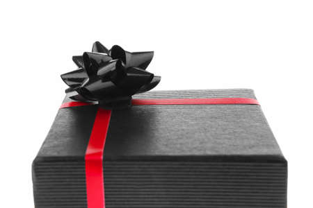 black present box with red type on whiteの写真素材