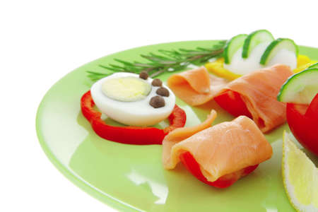 image of red smoked salmon and vegetablesの写真素材
