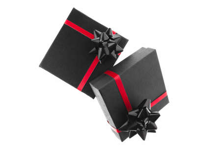 present box on white tied with red type