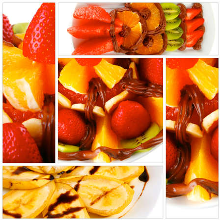served fruits dessert with exotic tropical fruitsの写真素材