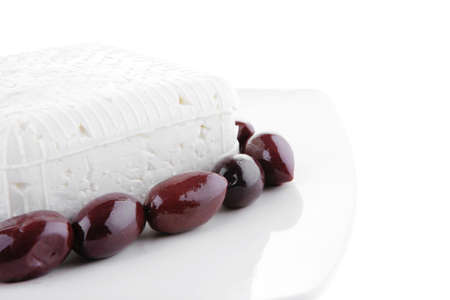 image of soft feta cube with rare olivesの写真素材