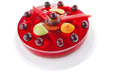 cold red jelly cake with cherry and watermelonの写真素材