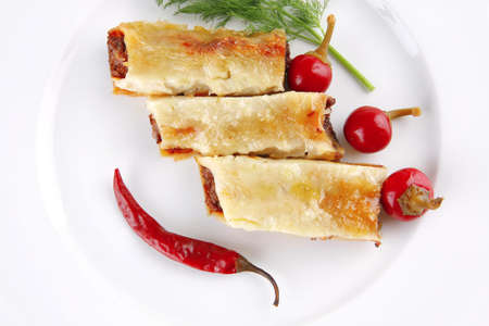 traditional italian cannelloni with fennel and peppersの写真素材