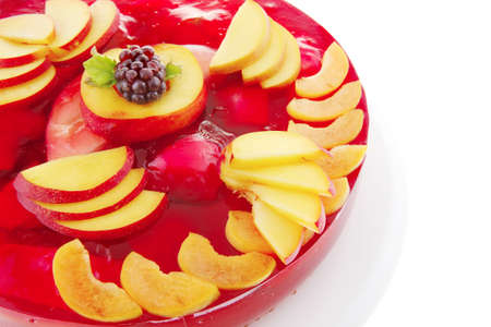 cold red jelly pie with peach and nectarineの写真素材
