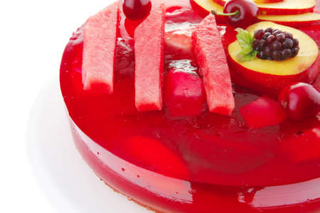 cold red jelly pie with apricot and watermelonの写真素材