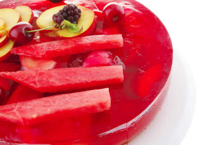 image of cold red jelly pie with apricot and watermelonの写真素材