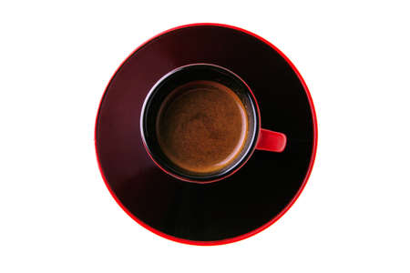 coffee in red small ceramic cup over whiteの写真素材