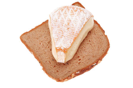 cheese triangle on bread over white background
