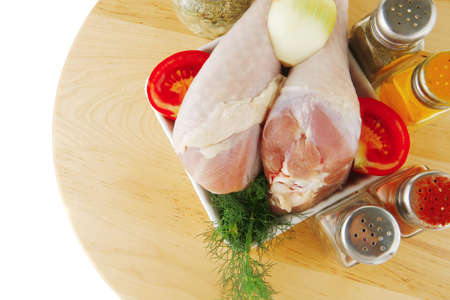 image of fresh raw chiken legs and spicesの写真素材