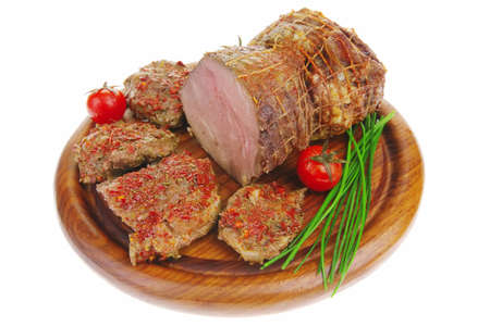 served peppered roast meat chops on wood