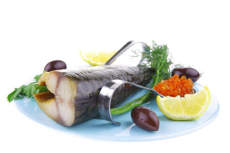 fresh gold smoked fish and red caviar