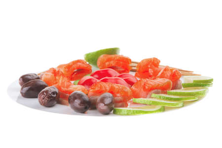 red smoked salmon slice served on whiteの写真素材