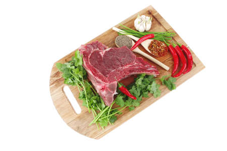 uncooked meat : raw fresh beef pork rib ready to cooking with garlic and red hot pepper over wood...