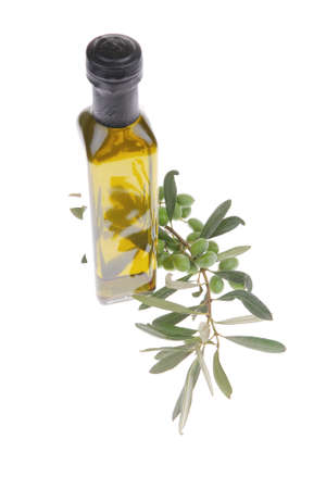 olive oil with olives over white backgroundの写真素材