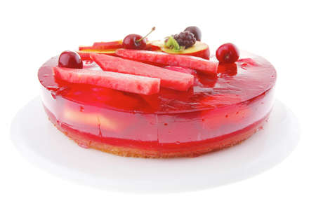 image of cold red jelly pie with apricot and watermelonの写真素材