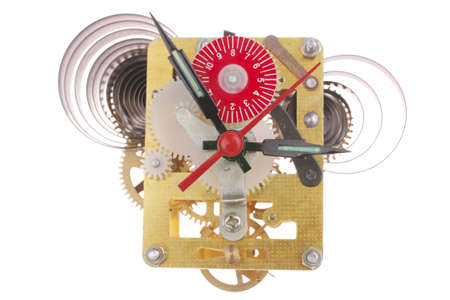 image of clock mechanism inside over white background