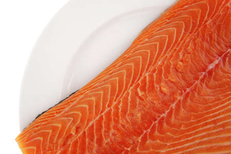 fresh raw red fish fillet on white plate