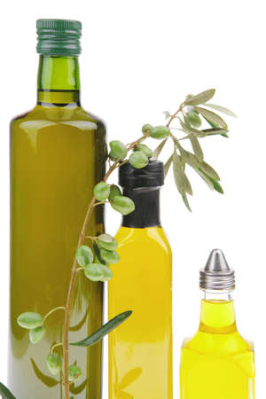 olive oil with olives over white backgroundの写真素材