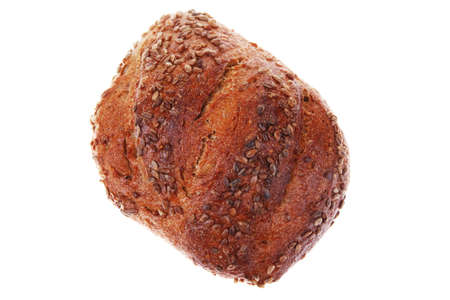 loaf of french rye bread topped with sunflower seeds isolated over white background
