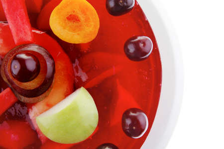 sweet cold red jelly cake with cherry and watermelonの写真素材