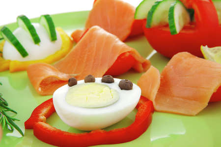image of smoked salmon slices on greenの写真素材