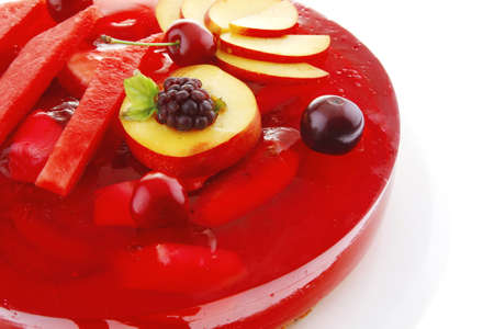 sweet cold red jelly pie with apricot and watermelonの写真素材