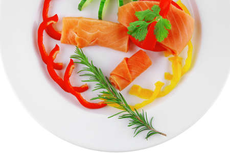 image of smoked salmon slices on whiteのeditorial素材