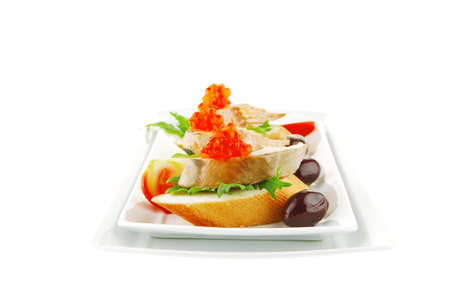 red salmon on baguette served with caviarのeditorial素材