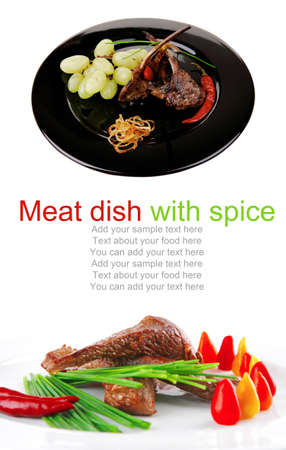 beef meat chunks served on white plateのeditorial素材