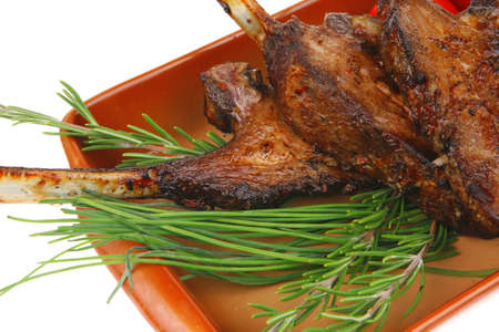 savory : roasted beef ribs with raw cherry tomatoes and fresh chivesの写真素材