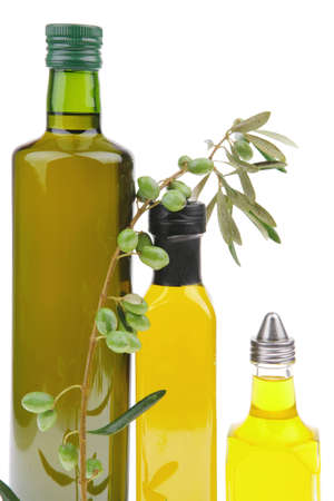 olive oil with olives over white backgroundの写真素材