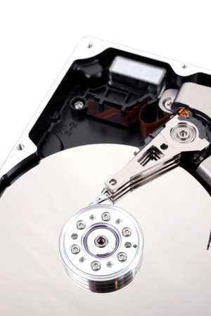 real open hard drive isolated on white ackground