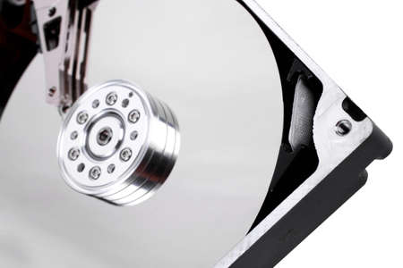 real open hard drive isolated on white ackground