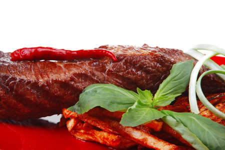 served roasted beef meat steakの写真素材