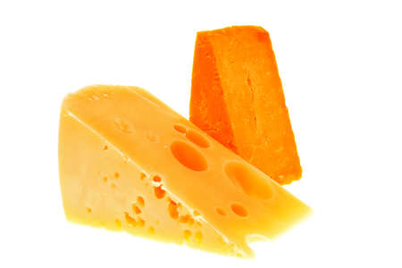 two pieces of french gourmet cheeses  isolated over white backgroundの写真素材