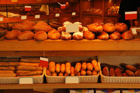 baked buns on marketの写真素材