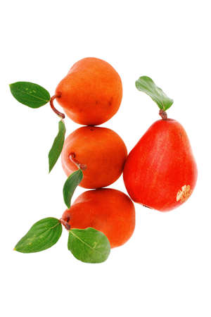 red and gold pears isolated over white background