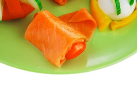 image of red smoked salmon and vegetablesの写真素材