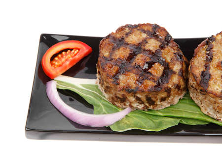 two extra thick hot beef meat hamburger lunch isolated on white background