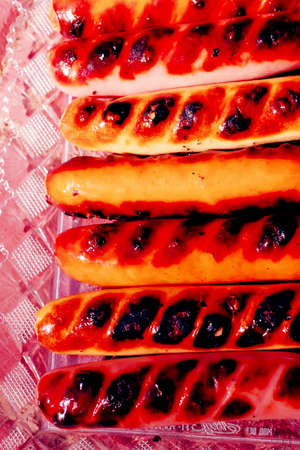 grilled beef pork sauseges with marksの写真素材