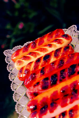 grilled beef pork sauseges with marksの写真素材