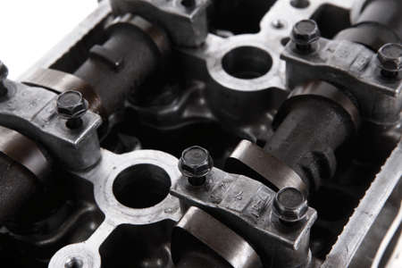 real used car motor head engine four cylinder isolated over white background