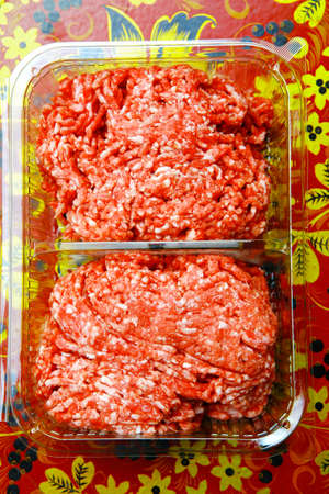 image of fresh raw minced meat in box