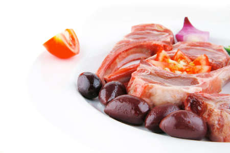 image of red meat ribs and greeneryの写真素材